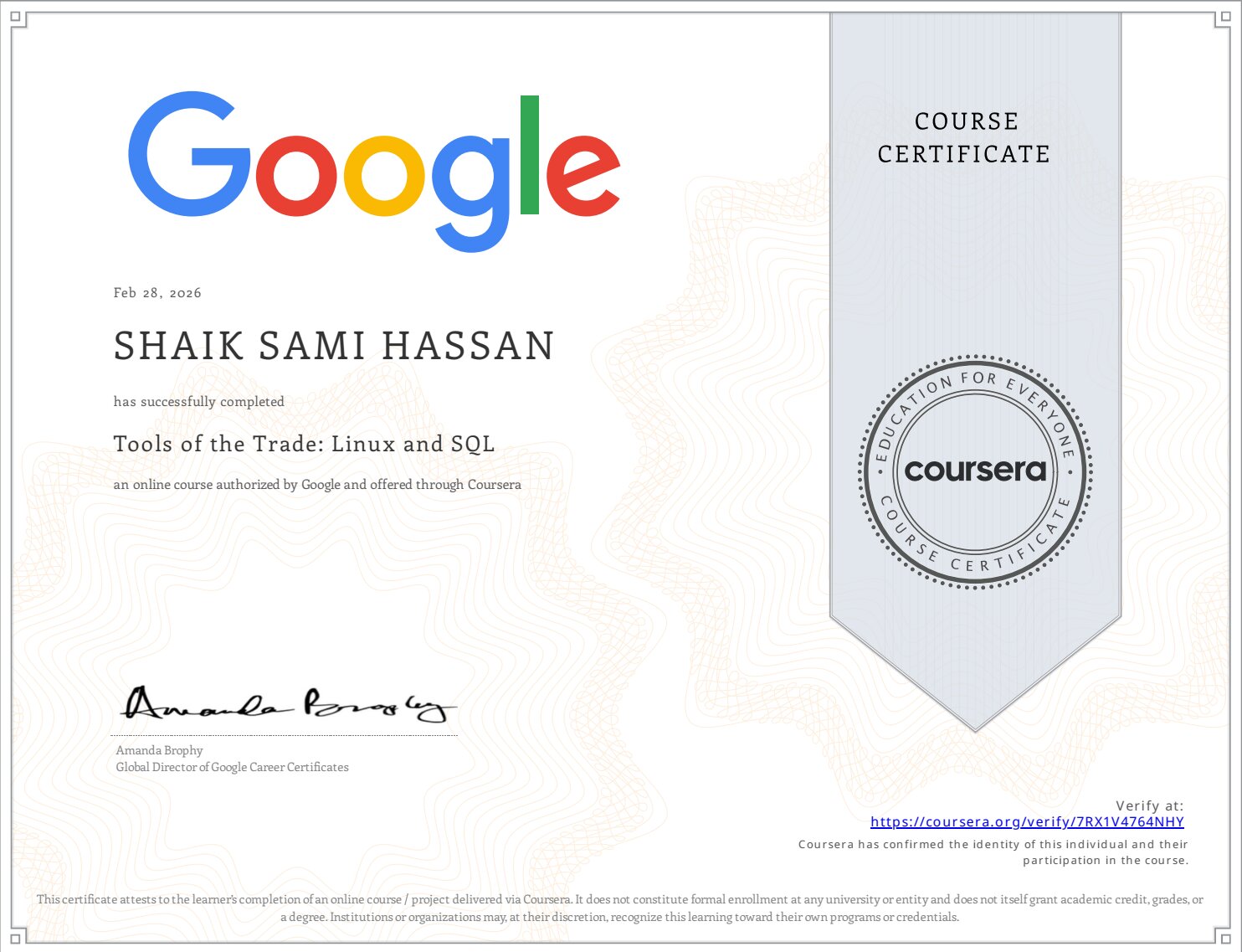 Linux and SQL Certificate Preview
